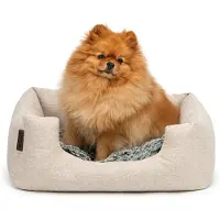 Lionto Kuschelbett für Hunde, gemütliches Hundebett mit herausnehmbarem Wendekissen, rutschfestem Boden, 60x50 cm, beige