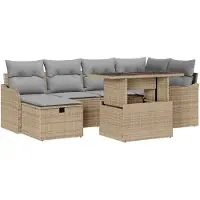 vidaXL Gartensofa-set 7 stk. Beige Poly-Rattan