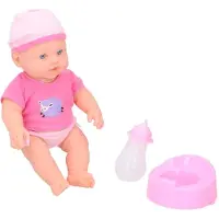 Huismerk Baby Puppe mit Flasche und Töpfchen - Pipi-Puppe - Polyester - Rosa