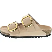 Birkenstock für Damen. 1026553 Leder-Sandalen Arizona Big Buckle (Schmale Passform) beige (37), Wohnung, Keine, Lässig