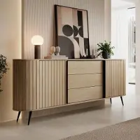 Ravio Sideboard LOVI 196 cm Eiche Cremona Riffelfront Schiebetüren Kommode Wohnzimmer