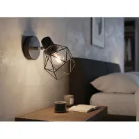 Meine Wunschleuchte Industrial Wandstrahler Metall Schwarz mit E14 Gitter-Lampenschirm, Höhe 18cm
