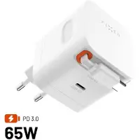 FIXED Netzteil mit GaN-Technologie, 2x USB-C Anschlüsse, Unterstützung von PD 3.0, mit selbstaufrollendem Kabel, 65W, weiß