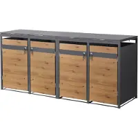 ML-Design Mülltonnenbox 4er für 4 Tonnen 240L 264x80x120 cm Anthrazit-Eichenoptik, Stahl, wetterfest/abschließbar