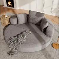 OKWISH Modulares Sofa mit Kissen und Armlehnen, Klappsofabett Ovales Design, Cordstoff, Für Wohnzimmer in Braun Grau