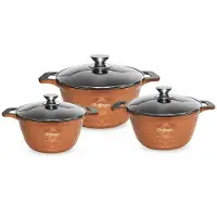 Cheffinger 6-teiliges Kochtopfset mit Marmorbeschichtung, Induktionsgeeignet - 20/24/28 cm Braun