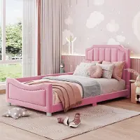 ALFORIGO Polsterbett 90 x 200 cm Kinderbett mit Rücken- und Armlehne, Schlafsofa mit 12 Holzlatten, Flanellbezug und abgerundeten Ecken, Rosa