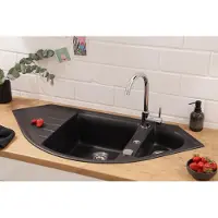 Respekta Küchenspüle Einbauspüle Spüle Granit Massiv 110 x 52 Schwarz Arlington