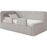 Selsey Fanko – Kinderbett 90x200 cm mit Rausfallschutz, Matratze, Kopfteil links, Plüsch, Greige