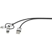 Renkforce USB-Kabel USB 2.0 USB-A Stecker, USB-C Stecker, USB-Micro-B Stecker, Apple Lightning Stecker 0.25 m Dunkelgr