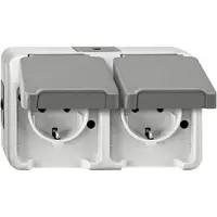 Merten MEG2321-8029 SCHUKO-Doppel-Steckdose, waagerecht angeordnet, lichtgrau, AQUASTAR MEG23218029