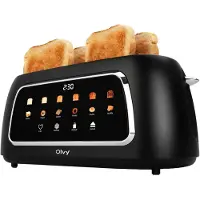 Olvy Toaster 4 Scheiben, Langschlitztoaster, Digitaldisplay mit Timer, 6 Bräunungsstufen, breite Schlitze, Auftau- und Aufwärmfunktion, 1500W, Schwarz