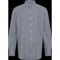 Ralph Lauren für Herren. 710929347500 Elastische Popelin-Hemd mit marineblauen Karos (S), Lässig, Baumwolle, Langarm