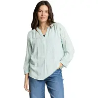 Tom Tailor Klassische Bluse "Regular", Damen, Gr. 40, blau haze weiß stripe, Web, Obermaterial: 100% Viskose, gestreift, regular fit normal, V-Ausschnitt, Blusen Klassische Bluse, mit Streifen Muster