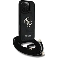 GUESS 4G Big Logo Cord Strap Crossbody Case für iPhone 16 Pro Schwarz