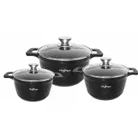 Cheffinger 6-teiliges Kochtopfset mit Marmorbeschichtung, Induktionsgeeignet - 20/24/28 cm Schwarz