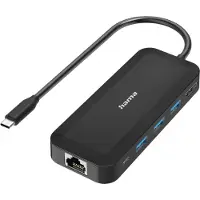Hama USB-Adapter "USB-C-Hub, Multiport, 6 Ports, 3x USB-A, USB-C, HDMI, LAN/Ethernet", schwarz, B:12cm H:2,5cm T:18cm, Adapter, USB-Adapter