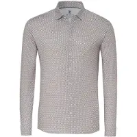 Desoto Langarmhemd "Jersey Casual Kent", Herren, Gr. M, N-Gr, beige (weiß braun minimal), Jersey, Obermaterial: 100% Baumwolle, slim fit normal, 1-Knopf-Manschette, Hemden Langarmhemd