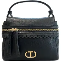 Twinset Schwarze Damenhandtasche aus veganem Kunstleder mit Reißverschluss und abnehmbarem Riemen Nero uni 20x16x6 cm
