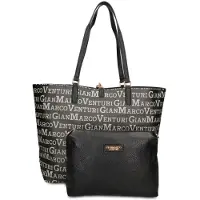 Gian Marco Venturi Gianmarco Venturi Shopper aus veganem Leder mit Reißverschluss in Schwarz Blu UNICA 45x30x15 cm 9077 BLUE