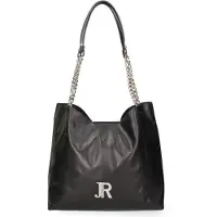 John Richmond Damen Schultertasche Echtleder Schwarz Silber Black and Off Silver UNICA 34x31x15 cm JR-W-1100-TY-BLACK_+_SILVER