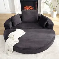OKWISH Modulares Sofa mit Kissen und Armlehnen, Klappsofabett Ovales Design, Cordstoff, Für Wohnzimmer in Schwarz