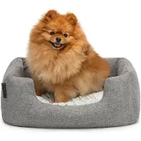 Lionto Kuschelbett für Hunde, gemütliches Hundebett mit herausnehmbarem Wendekissen, rutschfestem Boden, 60x50 cm, grau