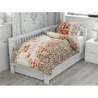 TEXTILOMANIE Baumwoll-Babybettwäsche mit Teddybär und Blumen, braun