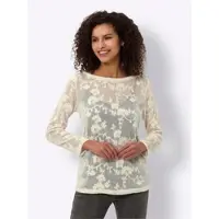 HEINE Langarmshirt "Spitzenshirt", Damen, Gr. 40, beige (champagner), 85% Baumwolle, 15% Polyester, unifarben, U-Boot-Ausschnitt, Shirts Langarmshirt