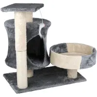 Maxxpro Pet Comfort Kratzbaum - Katzenbaum mit Spielzeug - Katzenbett mit Kletterturm - Katzenhöhle mit Plattform - Grau/Beige - 50x33x58 cm