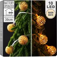 B2X Goldene leuchtende Christbaumkugeln mit 10 LED-Lichtern