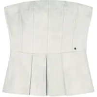 Armani Exchange für Damen. XW001984AF21530U6275 Ausgestelltes Oberteil mit Falten aus beigem Leinen-Twill (XL), Lässig, Ärmellos / Hosen