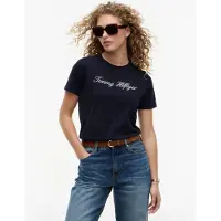 Tommy Hilfiger "NOS SCRIPT REGULAR C-NK SHORT SLEEVE" mit Rundhals und kontrastfarbener Stickerei, Regular Fit