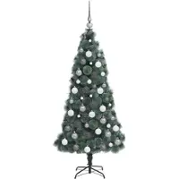 vidaXL Künstlicher vorbeleuchteter Weihnachtsbaum mit Kugelset Grün