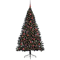 vidaXL Künstlicher vorbeleuchteter Weihnachtsbaum Schwarz 180 cm PVC
