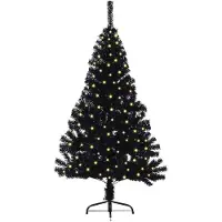 vidaXL Künstlicher vorbeleuchteter Weihnachtsbaum Schwarz 150 cm PVC