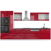 Vicco Küchenzeile R-Line Rot Hochglanz/Weiß 350 cm mit Hochschrank, AP Anthrazit, Model 42339