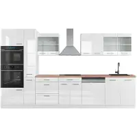 Vicco Küchenzeile R-Line Weiß Hochglanz/Weiß 350 cm mit Hochschrank, AP Eiche, Model 42271