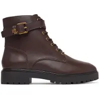 Ralph Lauren für Damen. 802P12046003 Braune Allyson Stiefeletten aus Leder mit Riemen (38), Wohnung, 1 bis 3 cm, Schnürsenkel, Schnal