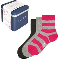 Falke Happy Giftbox 3-Pack Kinder Socken, 39-42, Mehrfarbig, Uni,Streifen, Baumwolle