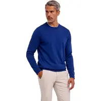Falke Cotton Knit Herren Pullover, M, Blau, Uni,Streifen, Baumwolle
