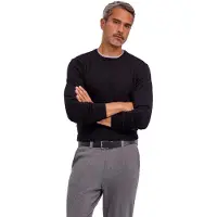 Falke Cotton Knit Herren Pullover, XL, Schwarz, Uni,Streifen, Baumwolle