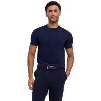 Falke Cotton Knit Herren T-Shirt, L, Blau, Uni,Streifen, Baumwolle