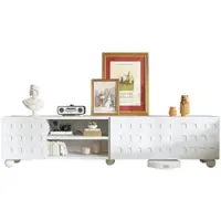 STILVORA TV-Schrank 200x40x44 cm 3-türiger Wohnzimmerschrank Lowboard TV-Ständer mit 5 Beinen und aufgedrucktem Design für Fernseher bis 80 Zoll TV Möbel Weiß