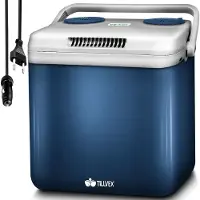 Tillvex Kühlbox elektrisch 32L Blau | Mini-Kühlschrank 230 V und 12 V für KFZ Auto Camping | kühlt & wärmt | ECO-Modus