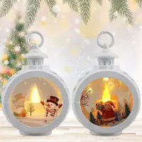 Unyqoos LED-Weihnachtslaternen, 2er-Set rund mit Schneeeffekt & LED-Kerzen, 12 x 8,5 cm, inkl. 3 AG10-Batterien – batteriebetrieben für Innen & Außen