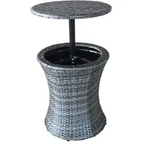 Garden Pleasure Gartentisch "MUMBAI", grau (dunkelgrau, dunkelgrau, dunkelgrau), H:85cm, 8 mm flaches Kunststoffgeflecht;Stahl, Tische, Gartentisch, mit Getränkekühler