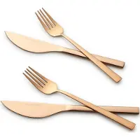 Echtwerk Pizzabesteck-Set, Pizzaset, Steakbesteck, Essbesteck 4-teilig 2 Personen, Mit 2 Pizzamessern und 2 Pizzagabeln aus Edelstahl, Farbe:Bronze