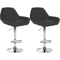 CLP 2er Set Barhocker höhenverstellbar Braga, mit Stoffbezug und Rückenlehne, Metallgestell mit Fußstütze, Thekenhocker, Farbe: dunkelgrau, Gestellfarbe: chrom