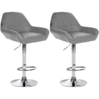 CLP 2er Set Barhocker höhenverstellbar Braga, mit Stoffbezug und Rückenlehne, Metallgestell mit Fußstütze, Thekenhocker, Farbe: grau, Gestellfarbe: chrom